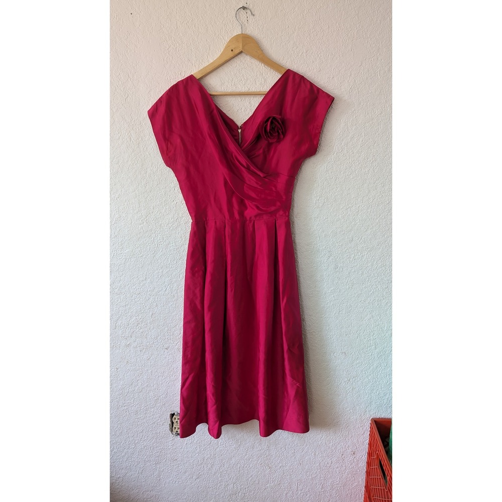 Vintage R&K‎ Originals Fuchsia Pink Fit Flare Dress 1950s Rosette Pleated MCM